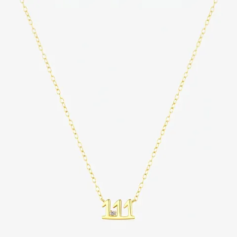 925 Sterling Silver 111 Number Lucky Pendant Necklace For Women Gold Plated Zirconia Inlaid Clavicle Chain Minimalist Jewelry