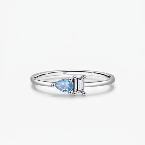 S925 Sterling Silver Geometric Pear Water Drop Blue Zirconia Ring Women Minimalist Original Design Fashion Finger Jewelry