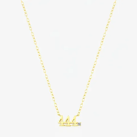 Collana con Pendente Numero dell'Angelo 444 in Argento Sterling 925 per Donna Catena della Clavicola Placcata Oro con Zirconia