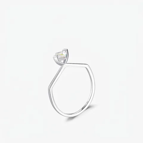 S925 Sterling Silver Square Zirconia Polygon Geometric Ring For Women Minimalist Fashion Small D-Shaped Jewelry Finger Ring Gift