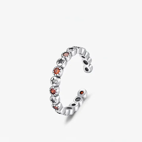 Anello Aperto a Stella in Argento Sterling 925 Vintage per Donna Squisito Anello Regolabile con Zirconia Rossa Gioielli Retro