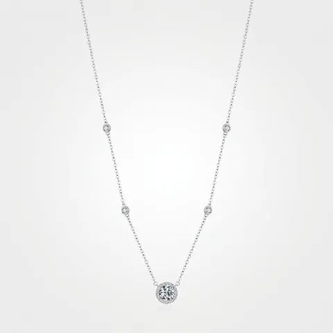 Collar con Colgante Halo de Plata de Ley 925 Circonia Redonda Brillante para Mujer Elegante Minimalista Cadena de Clavícula Joyería
