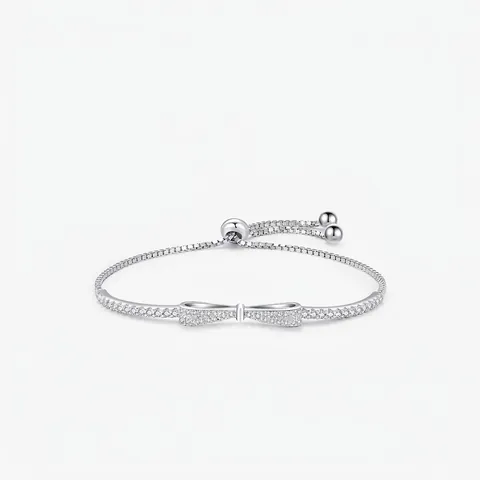 Elegant 925 Sterling Silver Bow Knot Bracelet For Women Sparkly Full Zirconia Inlaid Adjustable Box Chain Fashion Jewelry Gift