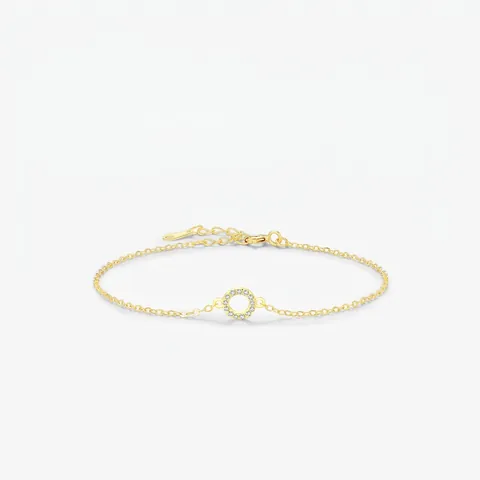 Bracelet en Argent Sterling 925 Plaqué Or pour Femme Minimaliste Pendentif Cercle Évidé Avec Incrustation de Zirconia Ajustable
