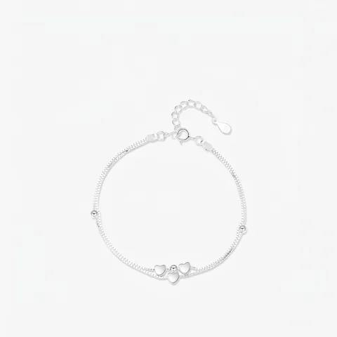 Bracciale a Doppio Strato in Argento Sterling S925 Con Cuore per Donna Gioielli Minimalisti Catena Con Perline Lucide Regalo