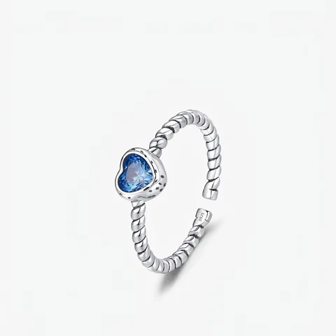 Vintage S925 Sterlingsilber Herz Blau Zirkonia Verstellbarer Ring Gedrehtes Band Eleganter Täglicher Schmuck Zubehör Für Damen