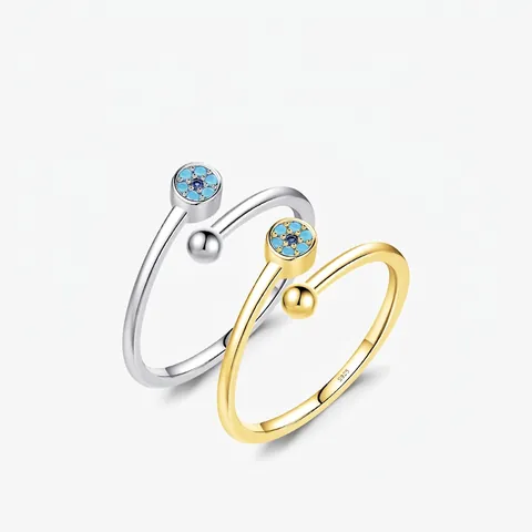 Anello Aperto Regolabile in Argento Sterling 925 per Donna Anello con Fiore Geometrico in Turchese Sintetico Gioielli Regalo