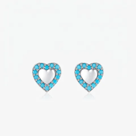 Orecchini a Bottone a Cuore in Argento Sterling 925 con Turchese Vintage per Donna Squisito Piccolo Gioiello a Cuore