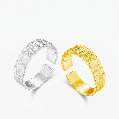 S925 Sterling Silber Unregelmäßig Lavatextur Offener Ring Für Damen Minimalistisch Vintage Gold Silber Plattiert Verstellbar Gehämmert Ring Schmuck