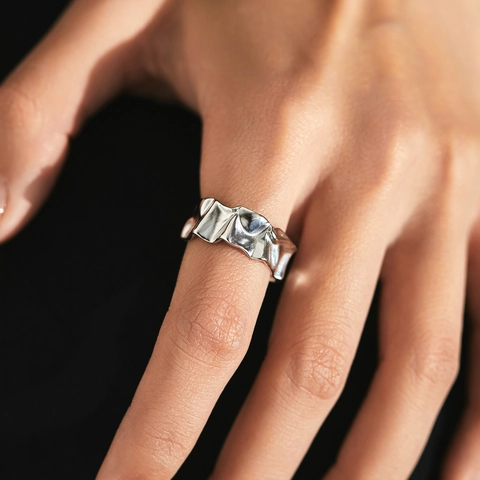 925 Sterlingsilber Unregelmäßige Falten Textur Offener Ring Für Damen Verstellbarer Minimalistischer Nischen Design Fingerring