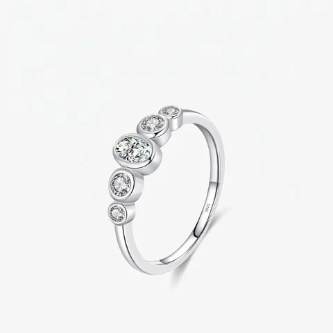 Elegant 925 Sterling Silver Geometric Oval Zirconia Inlaid Row Ring Sweet Sparkling Minimalist Jewelry Finger Ring For Women