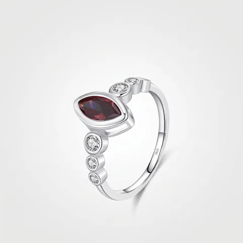 Anello in Argento Sterling 925 Con Zirconia Rossa Taglio Marquise Vintage Francese Geometrico Elegante Gioielli per Matrimonio Donna