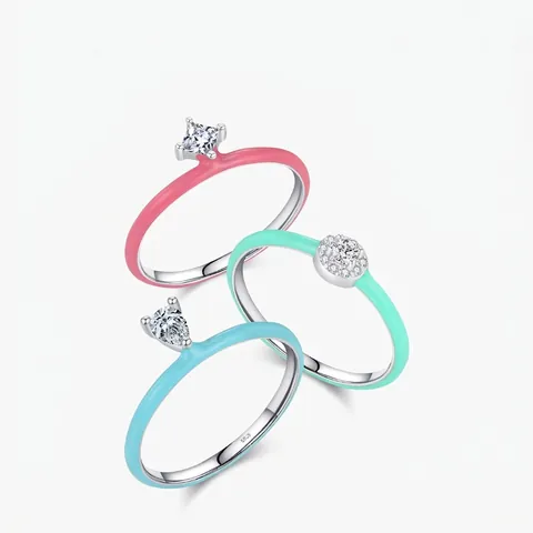 S925 Sterling Zilveren Kleurrijke Emaille Ring Voor Vrouwen Zoete Waterdruppel Strass Ingelegde Stapelbare Vingerring Sieraden