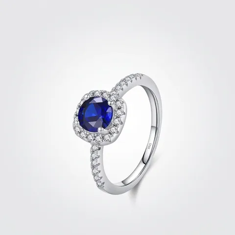 Luxury 925 Sterling Silver Deep Blue Zirconia Ring For Women Vintage Elegant Geometric Halo Inlaid Wedding Engagement Jewelry Gift