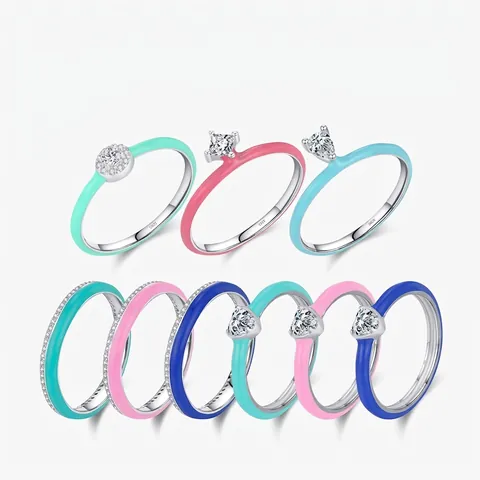 925 Sterlingsilber Zirkonia Emaille Herz Ring Für Damen Bunte Tropfkleber Stapelbarer Fingerring Personalisierte Mode Schmuck Geschenk