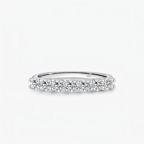Elegante Anillo De Plata De Ley 925 Moissanita Corte Princesa Redondo Brillante Fila De Diamantes Joyería Regalo De Boda Para Mujer