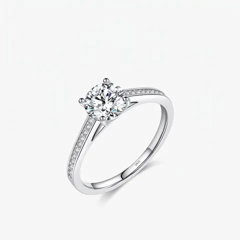 Luxus 925 Sterlingsilber Moissanit Verlobungsring Rundschliff Zirkonia Eingelegt Hochzeitsschmuck Damen Ring