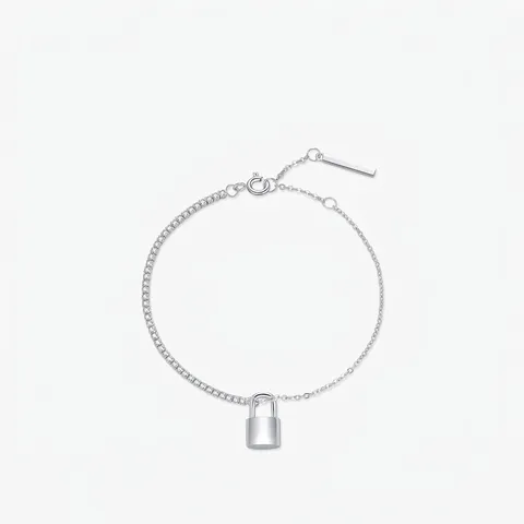 Bracciale Lucchetto in Argento Sterling 925 per Donna Lusso Patchwork Tennis Catena Intarsiato Zirconia Gioielli