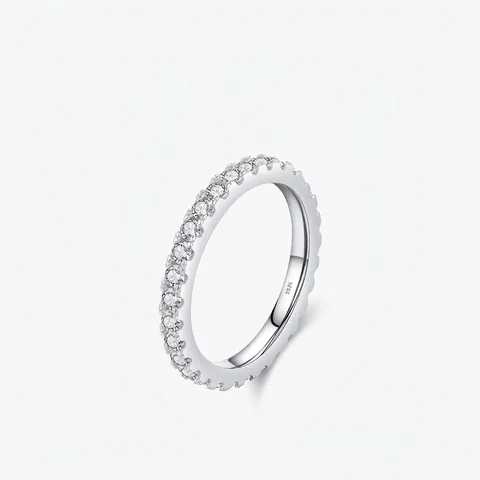 Anello Eternità in Argento Sterling 925 Moissanite per Donna Minimalista Pave Completo Fila Anello Impilabile Regalo