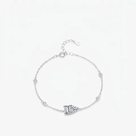 Bracciale a Cuore in Argento Sterling S925 Con Zirconia per Donna Pietra Taglio Smeraldo Catena Delicata Regolabile Gioielli Moda Regalo