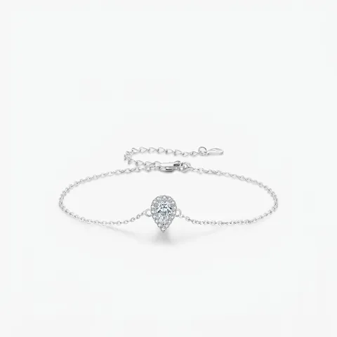 Elegant 925 Sterling Silver Water Drop Zirconia Bracelet For Women Luxury Halo Pear Cut Teardrop Adjustable Chain Jewelry
