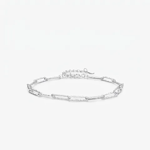 Pulsera Minimalista de Plata de Ley 925 para Mujer Textura Martillada Cadena de Eslabones de Clip Ajustable Elegante Joyería de Moda Regalo