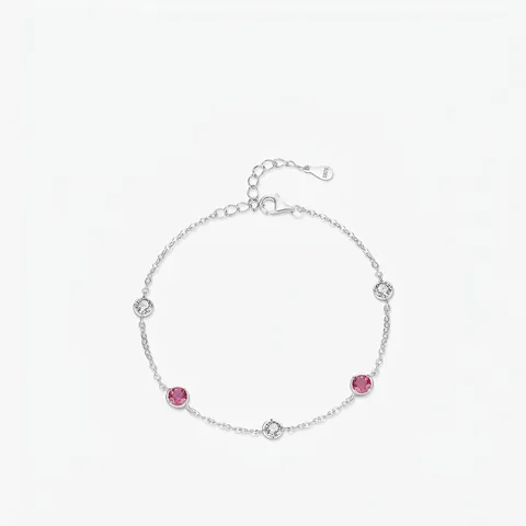 Bracciale in Argento Sterling 925 per Donna Minimalista con Zirconia Rotonda Rossa Catena Sottile Regolabile Gioielli Anniversario