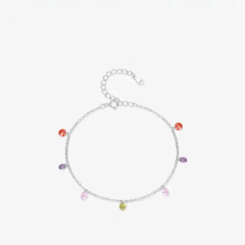 Bracciale in Argento Sterling 925 per Donna Zirconia Rotonda Colorata Catena Sottile Regolabile Dolce Stile Dopamina Gioielli Regalo