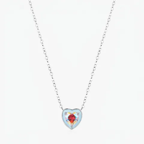 Collar Con Colgante de Corazón de Plata de Ley 925 para Mujer Circonia Iridiscente Esmalte Azul Claro Cadena de Clavícula Joyas