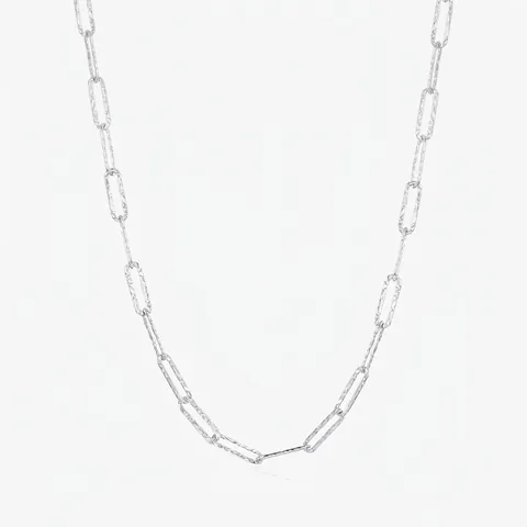 YANLOK Minimalist 925 Sterling Silver Hammered Paperclip Chain Necklace For Women Elegant Geometric Link Clavicle Chain Jewelry