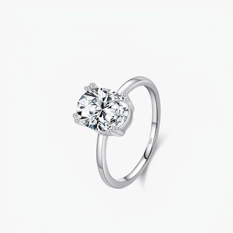 S925 Sterling Silver Oval Zirconia Ring For Women Simple Fashion Minimalist Four Prong Inlaid Geometric Finger Ring Jewelry Gift
