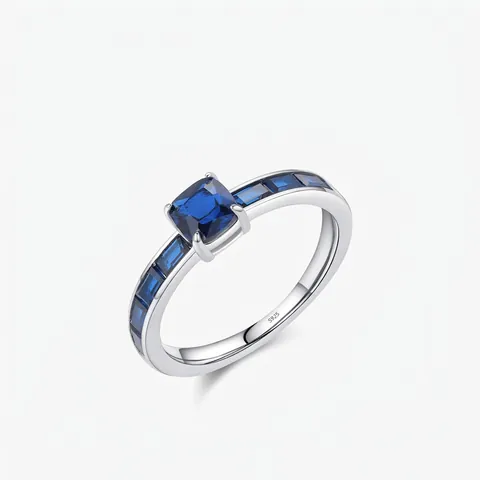 Bague Carrée en Argent Sterling 925 Vintage Britannique Incrustée de Zirconia Bleu pour Femme Design de Niche Cube de Sucre Bijoux
