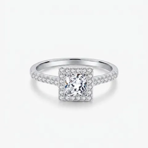 925 Sterling Silver Square Princess Cut Zirconia Halo Ring For Women French Vintage Luxury Wedding Engagement Ring Jewelry