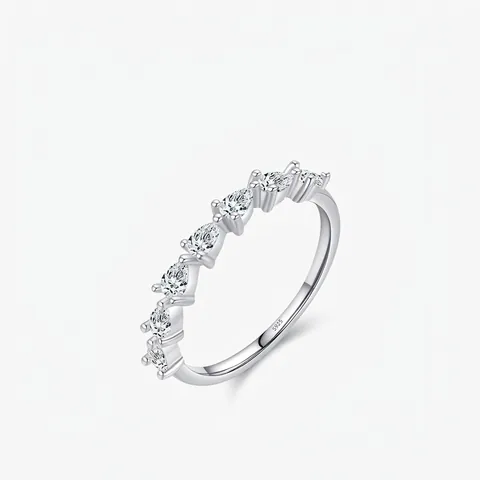 Elegante Anello a Fila di Zirconia a Goccia d'Acqua in Argento Sterling 925 per Donna Gioiello con Zirconia a Pera