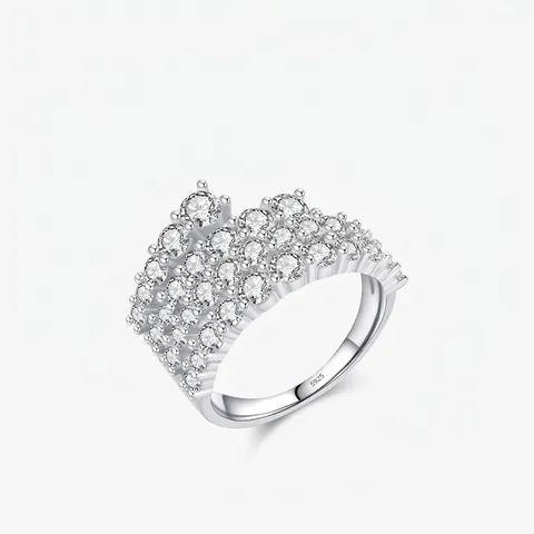 Lujoso Anello de Plata de Ley 925 con Circonia Diseño Elegante de Onda Anello de Banda con Brillantes para Mujer Joyería de Moda