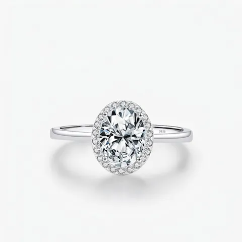 925 Sterling Silver Oval Halo Zirconia Ring Elegant Wedding Engagement Band For Women Fashion Jewelry Anniversary Gift