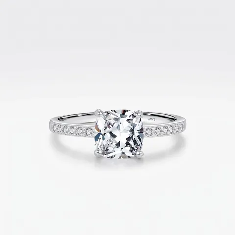 Luxury French Style 925 Sterling Silver Romantic Cushion Cut Zirconia Ring Elegant Square Sugar Cube Finger Ring For Women
