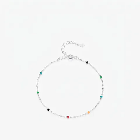 YANLOK Bracciale in Argento Sterling 925 con Perline Multicolore per Donna Dolce Stile Coreano Minimalista Braccialetto a Catena con Perline d'Argento Regolabile Gioielli