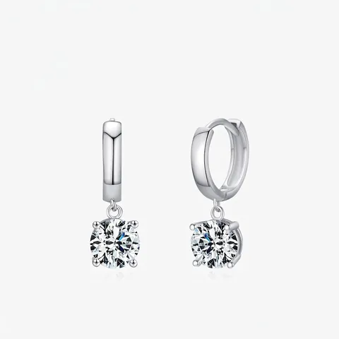 925 Sterling Silver Moissanite Hoop Earrings D Color VVS1 Round Brilliant Cut Moissanite Drop Earrings For Women Jewelry Gift
