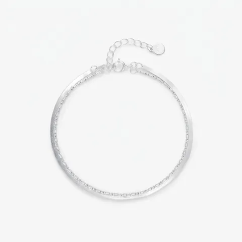 Bracciale a Strati in Argento Sterling S925 per Donna Catena a Serpente Piatta Minimalista Regolabile Doppio Strato Gioielli