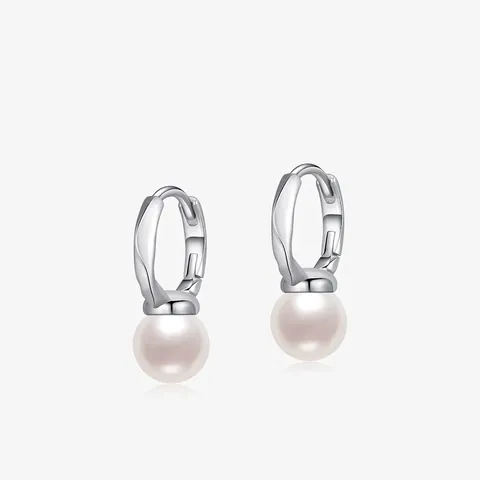 925 Sterlingsilber Perle Creolen Für Damen Französischer Stil Unregelmäßige Geometrische Linie Künstliche Perlen Ohrringe