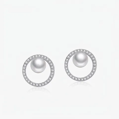 Elegant 925 Sterling Silver Round Stud Earrings For Women With Artificial Pearl And Rhinestone Minimalist Commute Jewelry Gift