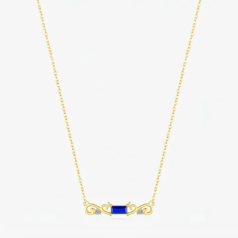 Collana in Argento Sterling 925 Donna Vintage Ciondolo a Vite con Pietra Preziosa Rettangolare Blu Collana con Strass Gioielli
