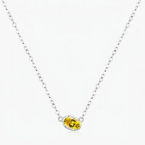 Collana con Pendente in Argento Sterling 925 Ovale Zirconia Gialla per Donna Minimalista Dolce Fresco Design di Nicchia Gioielli Catena