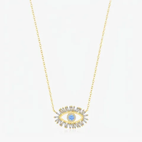 925 Sterling Silver Evil Eye Pendant Necklace For Women Blue Zircon Inlaid Gold Plated French Vintage Fashion Jewelry Necklaces