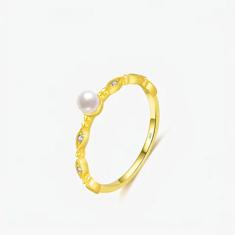 Anello con Perla Artificiale Elegante in Argento Sterling S925 Placcato Oro con Strass Luccicanti Fascia Pavé Gioielli da Donna
