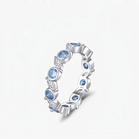 Anello Eternity in Argento Sterling S925 per Donna Zirconia Rotonda Celeste e Bianca Marquise Elegante Gioielleria Versatile da Mano