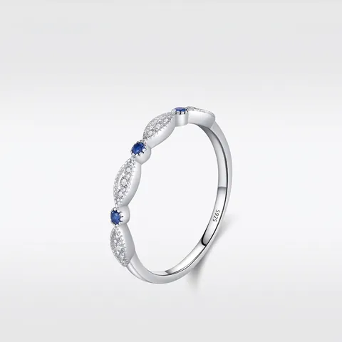 Elegante Anello Ondulato in Argento Sterling 925 per Donna Minimalista Intarsiato Blu Bianco Strass Raffinato Gioiello Regalo