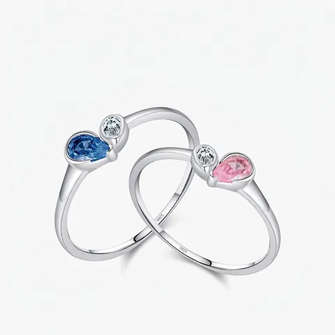 Anello Cuore in Argento Sterling 925 con Zirconia Blu Rosa Taglio a Pera Dolce Carino Geometrico con Zirconia Intarsiata Gioielli Donna
