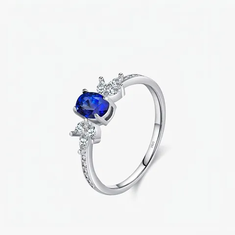 Elegant S925 Sterling Silver Oval Blue Zirconia Ring Vintage Marquise White Zircon Inlaid Ring Fashion Women Jewelry